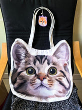 將圖片載入圖庫檢視器 客製虎斑貓似顏繪大頭Totebag